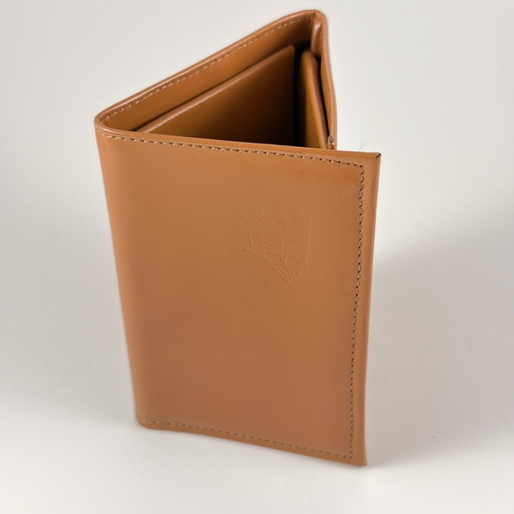 Other - Tan Top Grain Cowhide Leather Trifold Wallet Mens Embossed Crest Brown